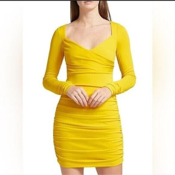 NWOT cinq a sept Women's Yellow Miah Long Sleeves Ruched Mini Dress Size 2 - Picture 1 of 7